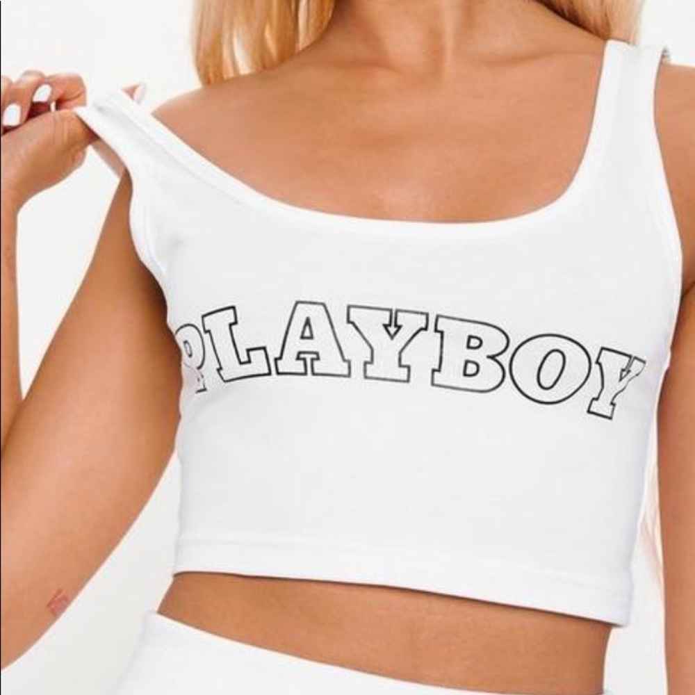 Playboy x Missguided White Scoop Neck Crop top